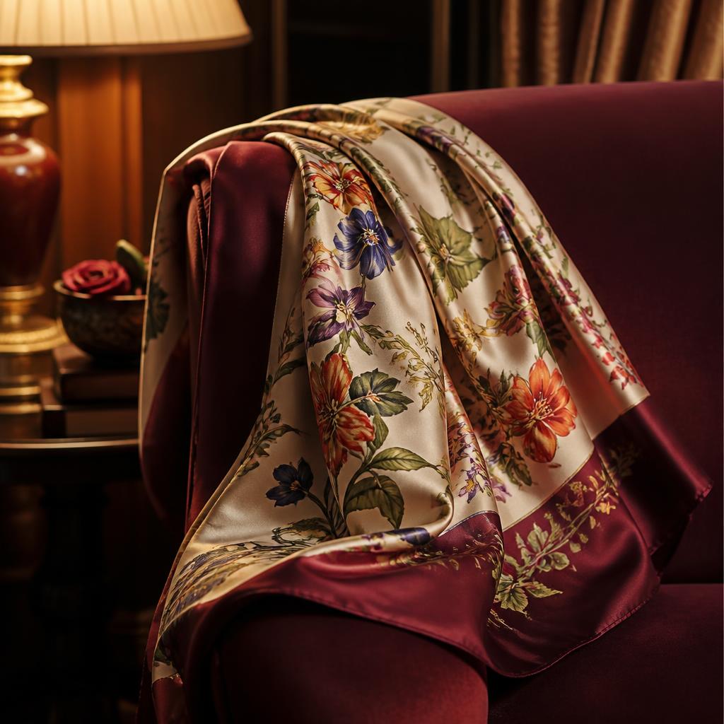 Foulard stampato con motivo floreale su fondo scuro